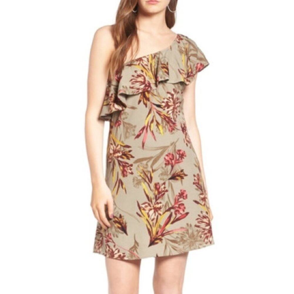 ASTR Floral Print One Shoulder Ruffle Mini Dress